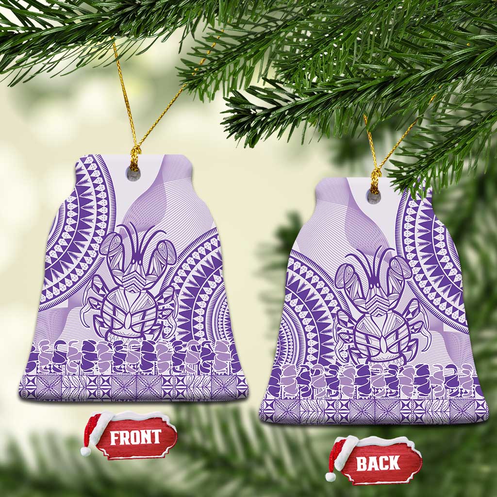 Purple Niue Language Week Ceramic Ornament The Rock Coconut Crab - Siapo Pattern LT14 Bell Flake Purple - Polynesian Pride