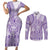 Purple Niue Language Week Couples Matching Short Sleeve Bodycon Dress and Long Sleeve Button Shirt The Rock Coconut Crab - Siapo Pattern