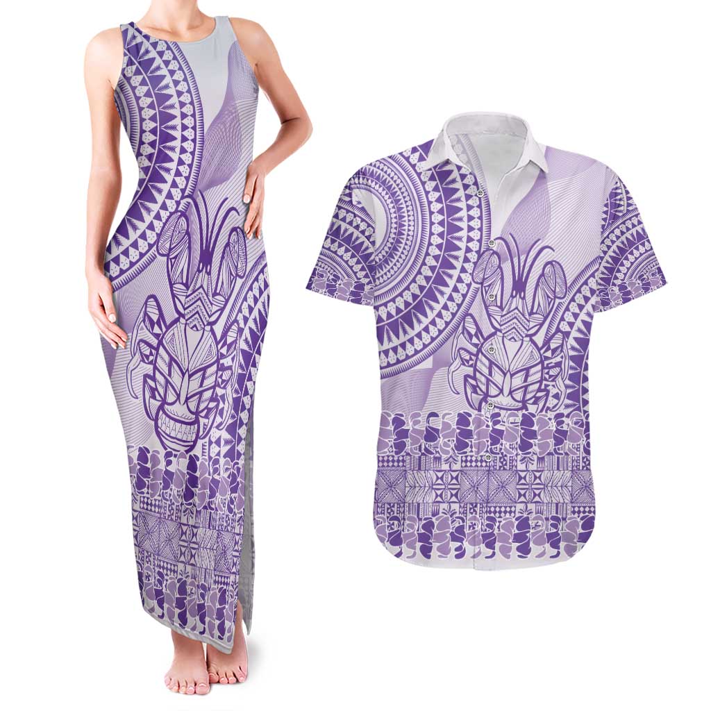 Purple Niue Language Week Couples Matching Tank Maxi Dress and Hawaiian Shirt The Rock Coconut Crab - Siapo Pattern LT14 Purple - Polynesian Pride