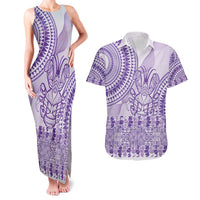 Purple Niue Language Week Couples Matching Tank Maxi Dress and Hawaiian Shirt The Rock Coconut Crab - Siapo Pattern LT14 Purple - Polynesian Pride