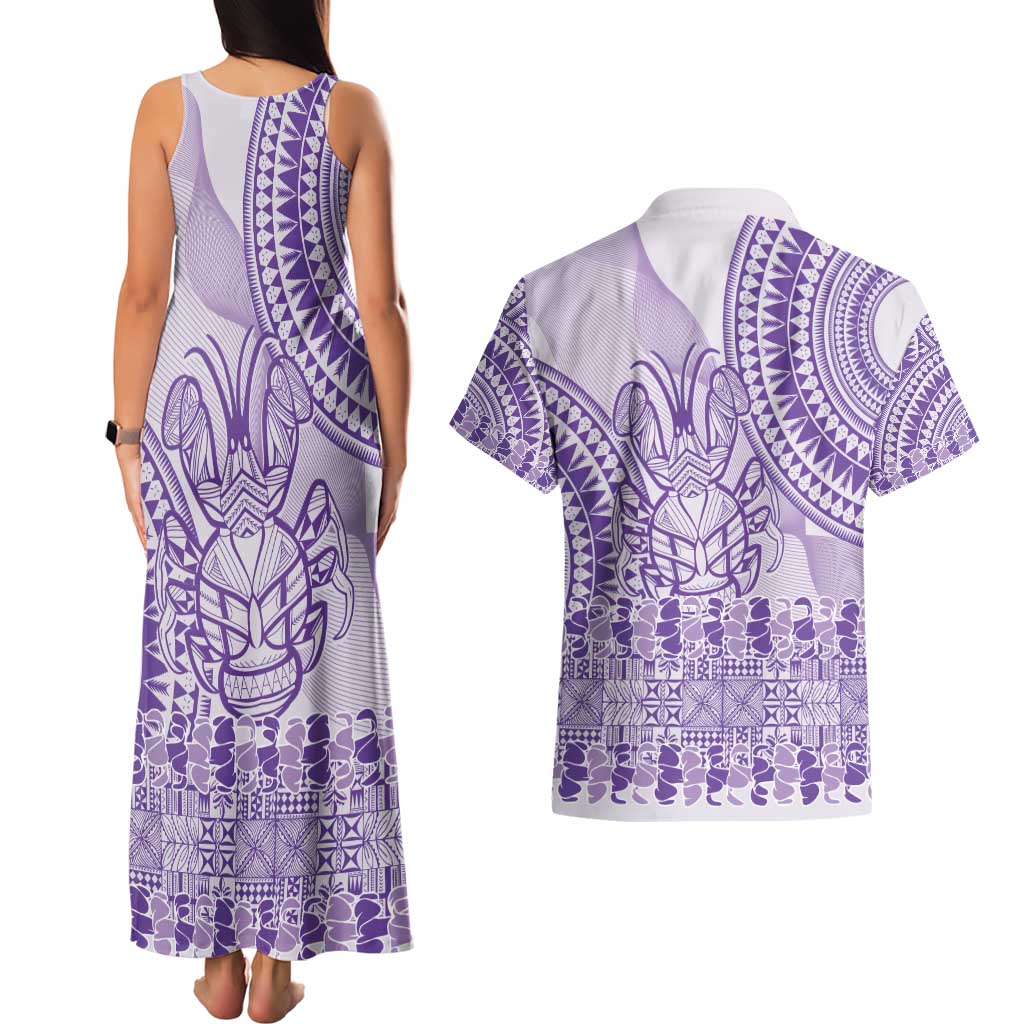 Purple Niue Language Week Couples Matching Tank Maxi Dress and Hawaiian Shirt The Rock Coconut Crab - Siapo Pattern LT14 - Polynesian Pride