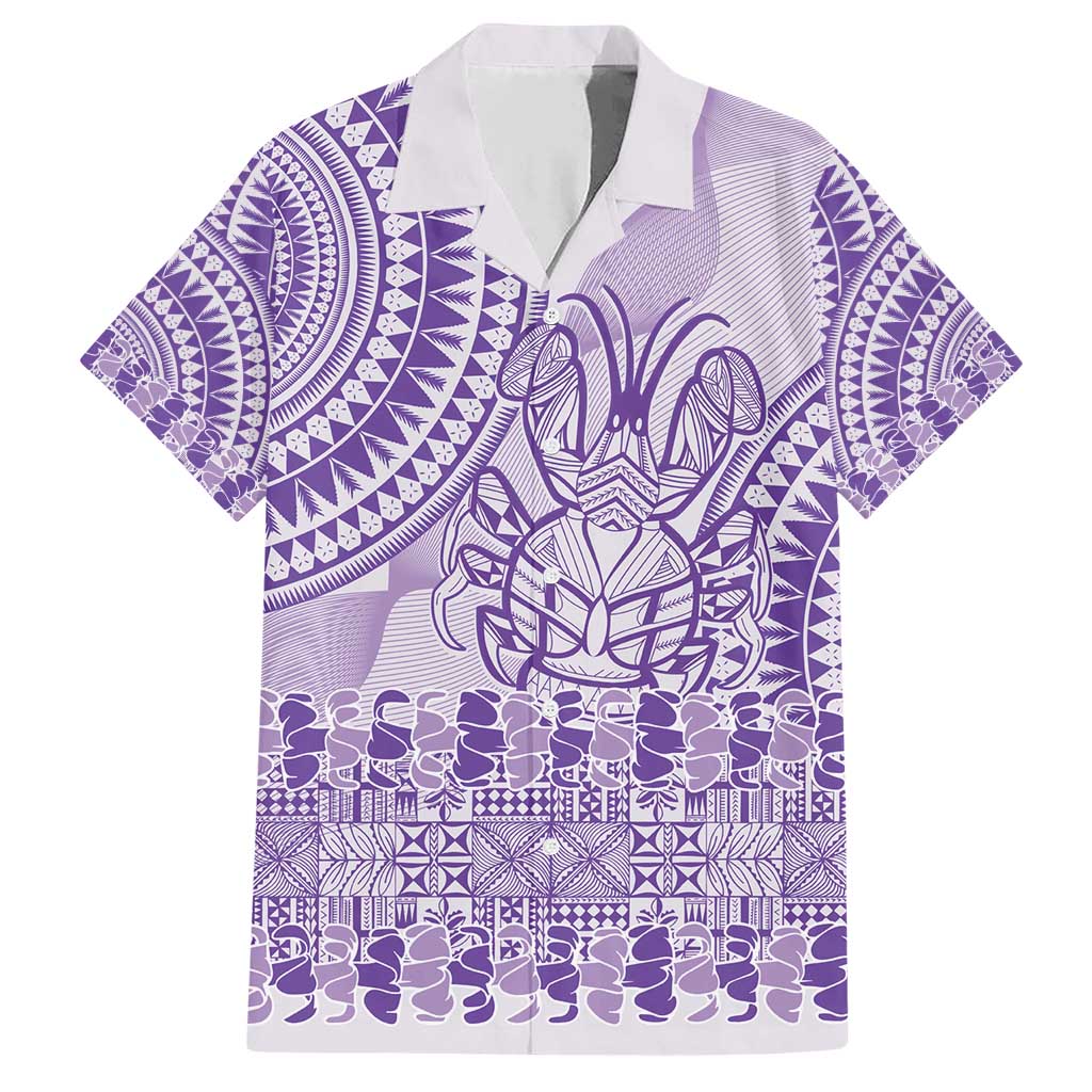 Purple Niue Language Week Family Matching Short Sleeve Bodycon Dress and Hawaiian Shirt The Rock Coconut Crab - Siapo Pattern