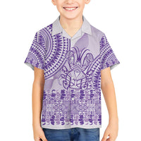 Purple Niue Language Week Family Matching Short Sleeve Bodycon Dress and Hawaiian Shirt The Rock Coconut Crab - Siapo Pattern
