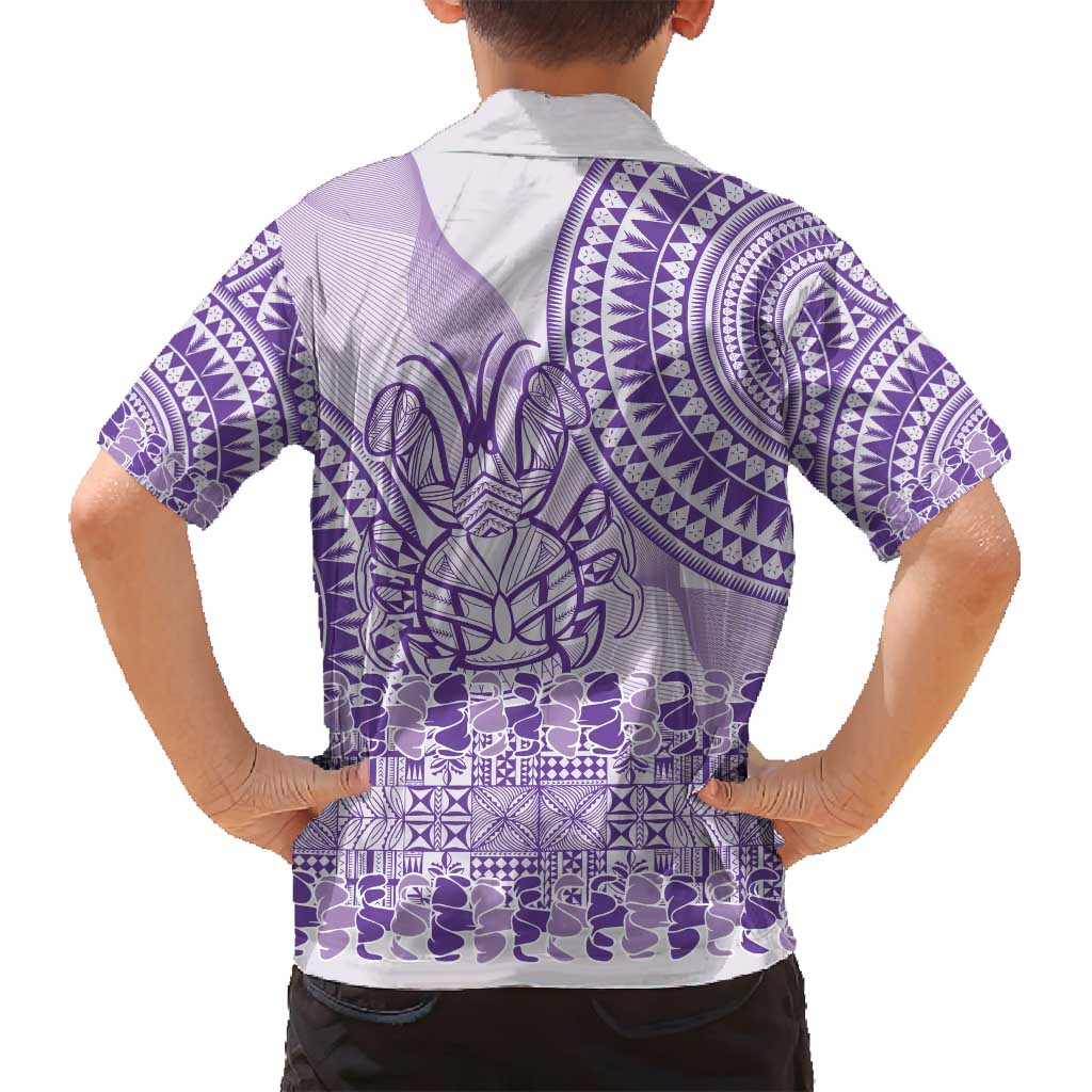 Purple Niue Language Week Family Matching Tank Maxi Dress and Hawaiian Shirt The Rock Coconut Crab - Siapo Pattern LT14 - Polynesian Pride