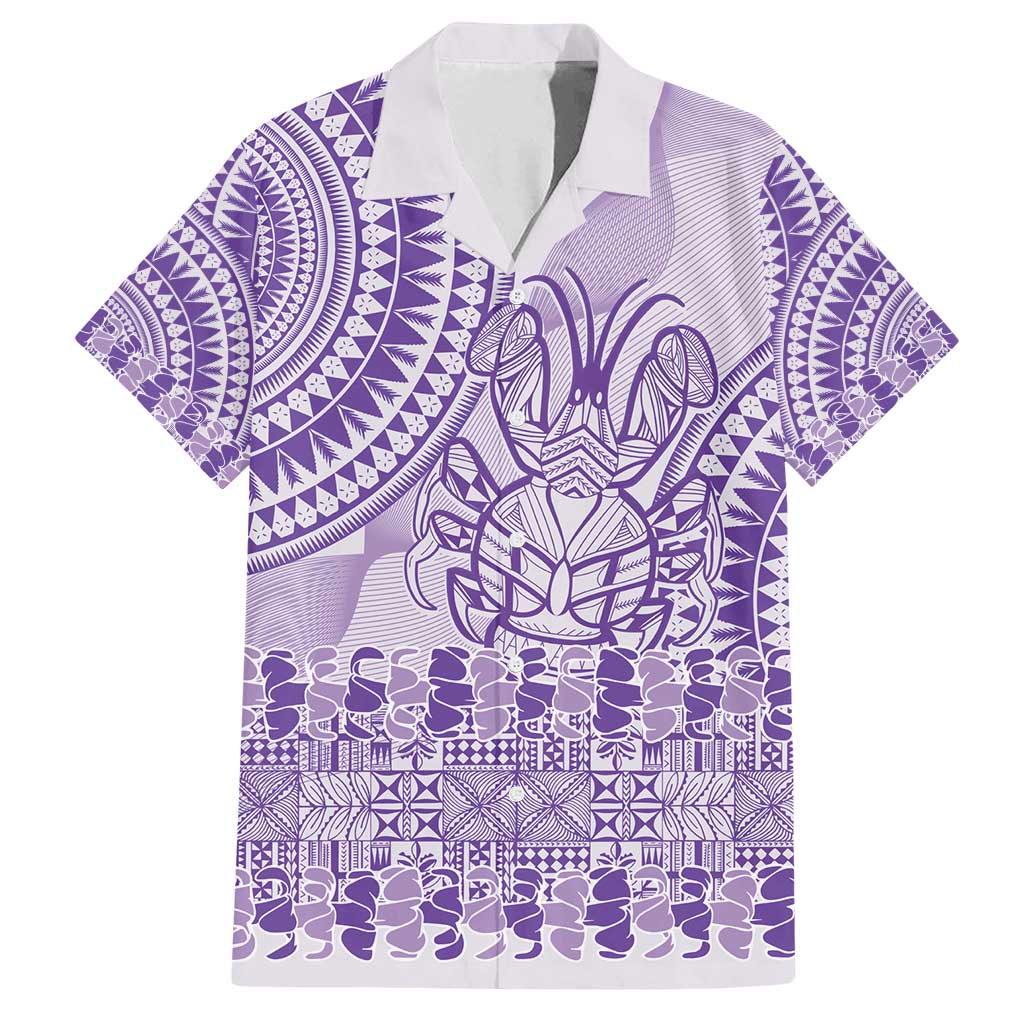 Purple Niue Language Week Family Matching Tank Maxi Dress and Hawaiian Shirt The Rock Coconut Crab - Siapo Pattern LT14 Dad's Shirt - Short Sleeve Purple - Polynesian Pride