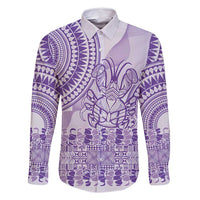 Purple Niue Language Week Family Matching Tank Maxi Dress and Hawaiian Shirt The Rock Coconut Crab - Siapo Pattern LT14 Dad's Shirt - Long Sleeve Purple - Polynesian Pride