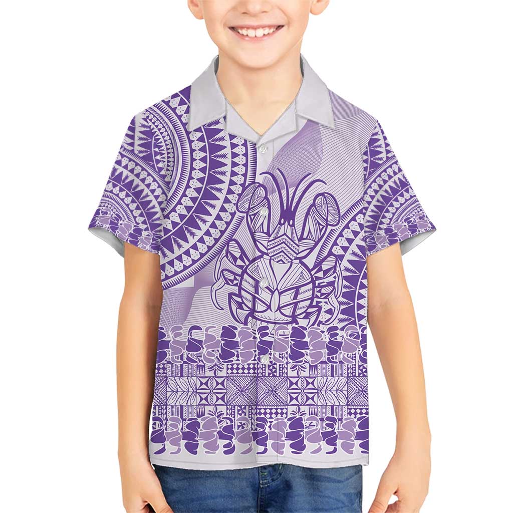 Purple Niue Language Week Family Matching Tank Maxi Dress and Hawaiian Shirt The Rock Coconut Crab - Siapo Pattern LT14 Son's Shirt Purple - Polynesian Pride