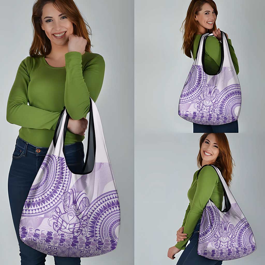 Purple Niue Language Week Grocery Bag The Rock Coconut Crab - Siapo Pattern