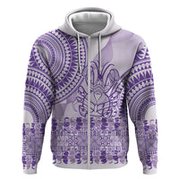 Purple Niue Language Week Hoodie The Rock Coconut Crab - Siapo Pattern LT14 Zip Hoodie Purple - Polynesian Pride