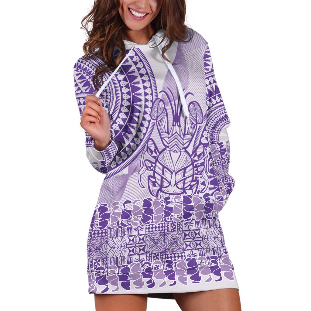 Purple Niue Language Week Hoodie Dress The Rock Coconut Crab - Siapo Pattern