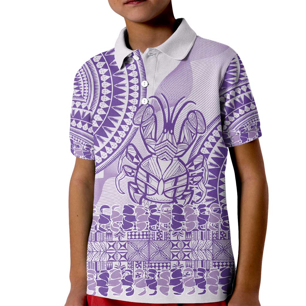 Purple Niue Language Week Kid Polo Shirt The Rock Coconut Crab - Siapo Pattern LT14 Kid Purple - Polynesian Pride