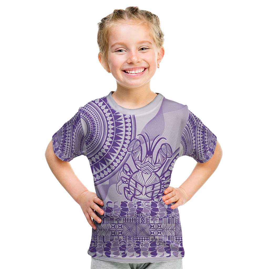 Purple Niue Language Week Kid T Shirt The Rock Coconut Crab - Siapo Pattern LT14 Purple - Polynesian Pride