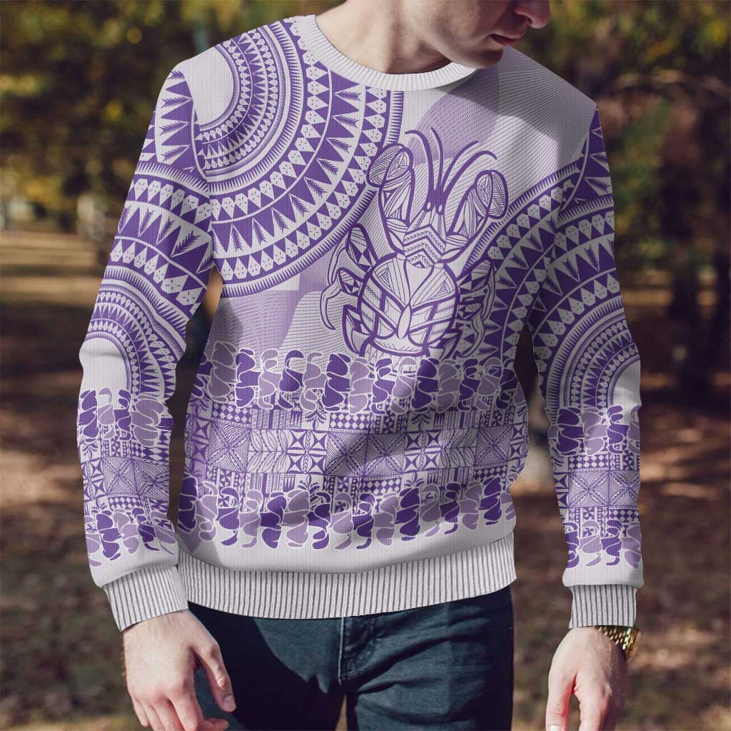 Purple Niue Language Week Ugly Christmas Sweater The Rock Coconut Crab - Siapo Pattern