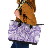 Purple Niue Language Week Leather Tote Bag The Rock Coconut Crab - Siapo Pattern LT14 Purple - Polynesian Pride