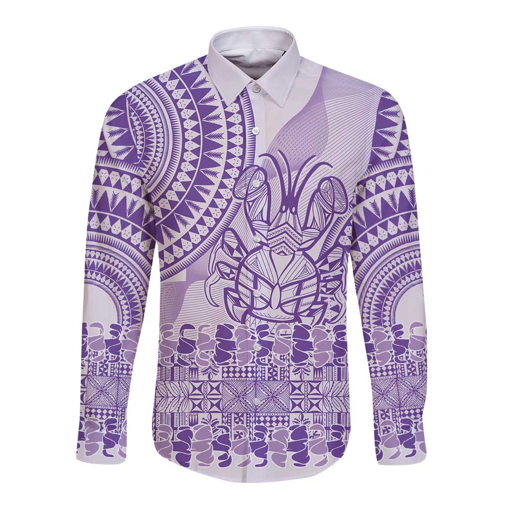 Purple Niue Language Week Long Sleeve Button Shirt The Rock Coconut Crab - Siapo Pattern LT14 Unisex Purple - Polynesian Pride