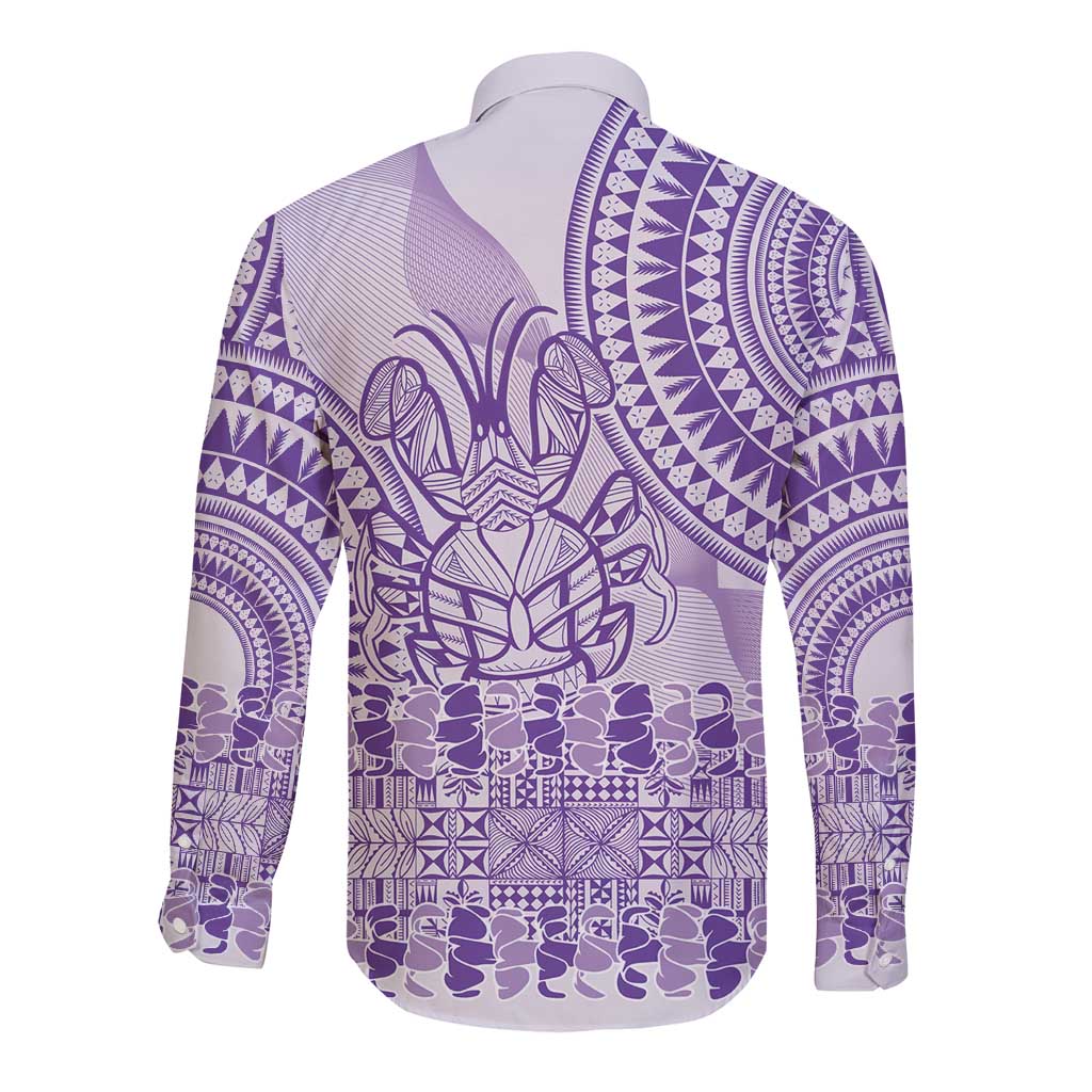 Purple Niue Language Week Long Sleeve Button Shirt The Rock Coconut Crab - Siapo Pattern LT14 - Polynesian Pride