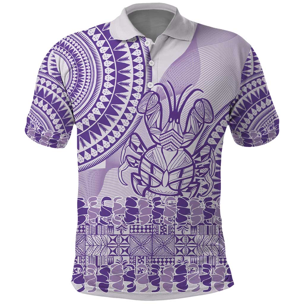 Purple Niue Language Week Polo Shirt The Rock Coconut Crab - Siapo Pattern LT14 Purple - Polynesian Pride
