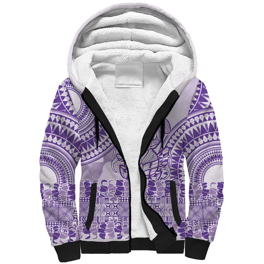 Purple Niue Language Week Sherpa Hoodie The Rock Coconut Crab - Siapo Pattern