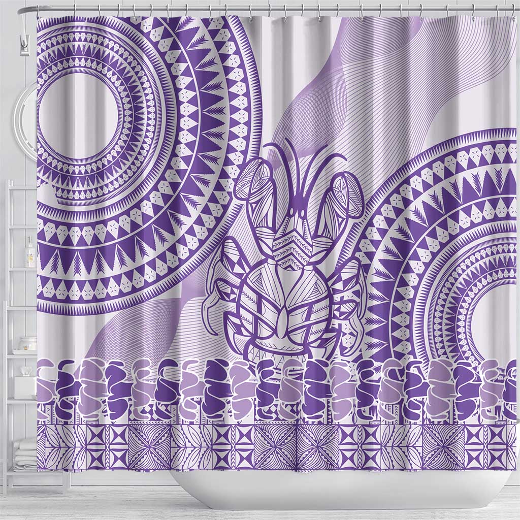 Purple Niue Language Week Shower Curtain The Rock Coconut Crab - Siapo Pattern LT14 - Polynesian Pride