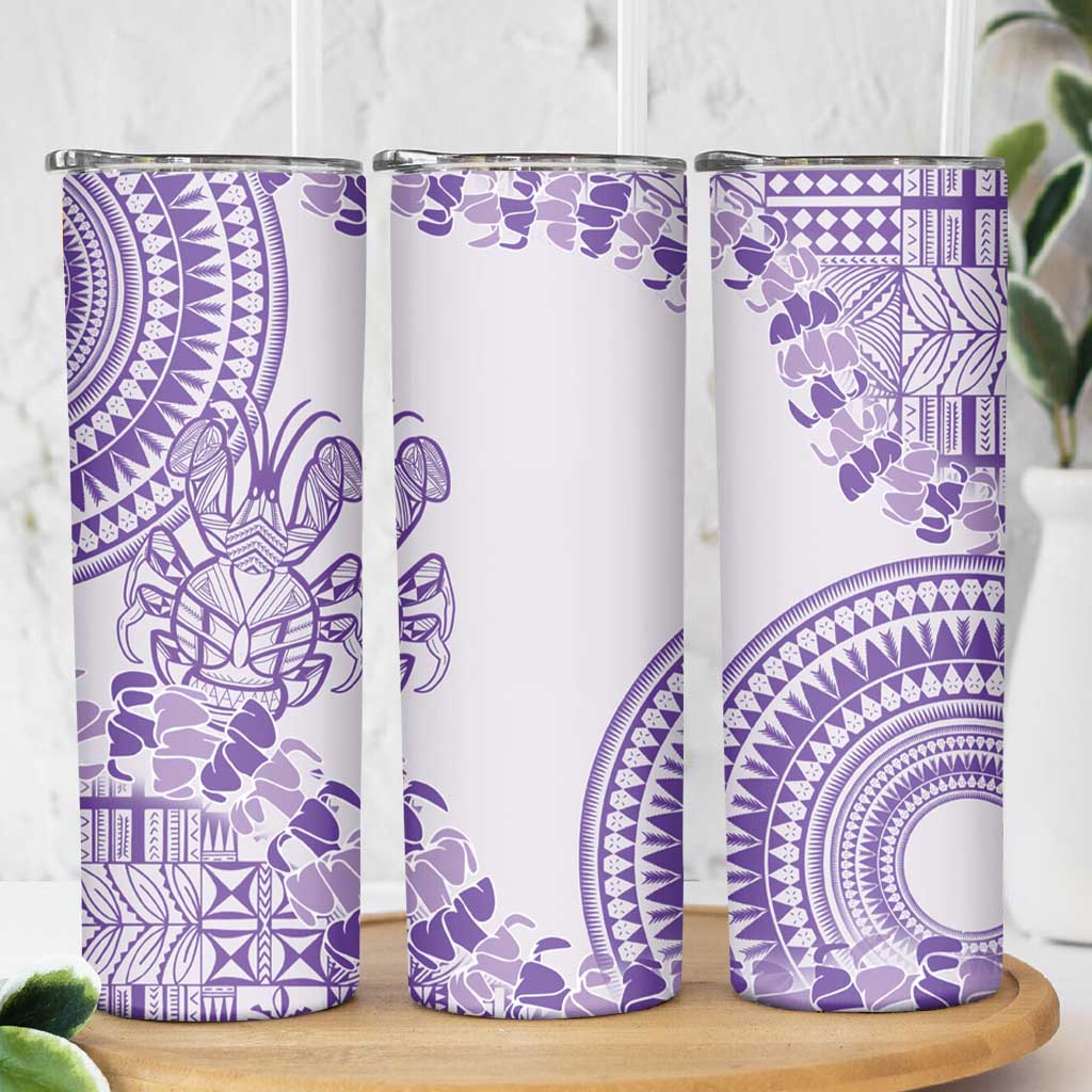 Purple Niue Language Week Skinny Tumbler The Rock Coconut Crab - Siapo Pattern