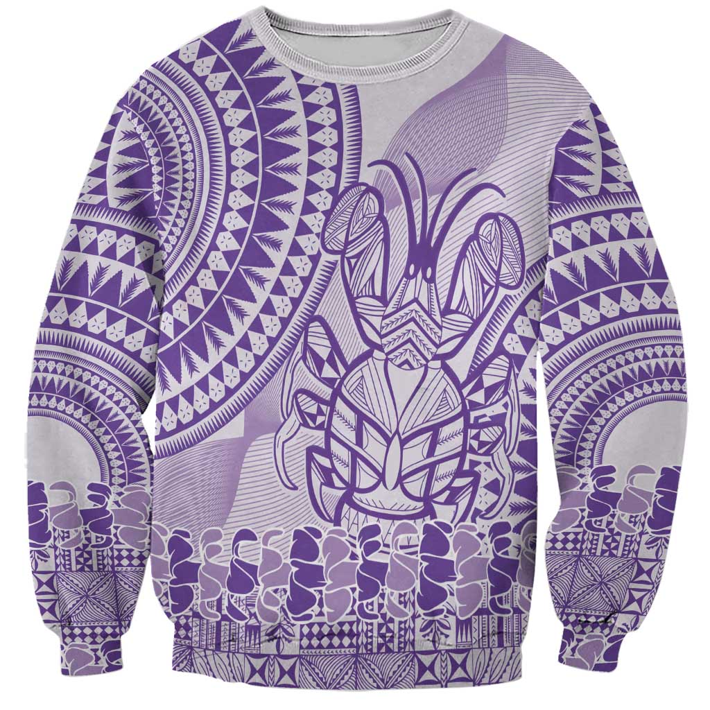 Purple Niue Language Week Sweatshirt The Rock Coconut Crab - Siapo Pattern LT14 Unisex Purple - Polynesian Pride