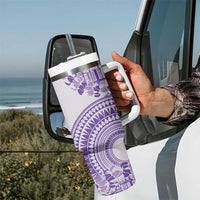 Purple Niue Language Week Tumbler With Handle The Rock Coconut Crab - Siapo Pattern