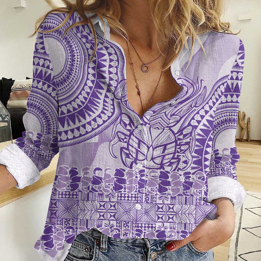 Purple Niue Language Week Women Casual Shirt The Rock Coconut Crab - Siapo Pattern LT14 Female Purple - Polynesian Pride