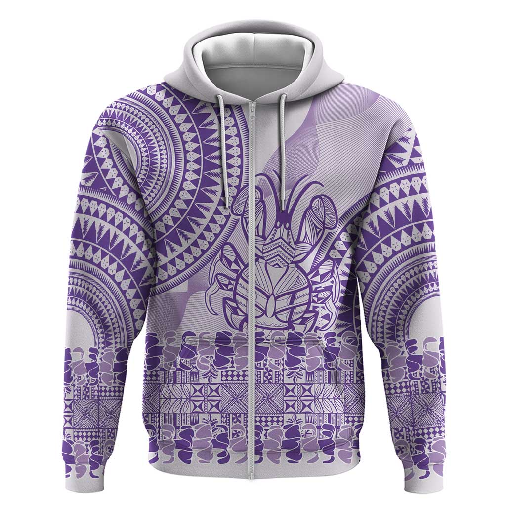 Purple Niue Language Week Zip Hoodie The Rock Coconut Crab - Siapo Pattern LT14 Zip Hoodie Purple - Polynesian Pride