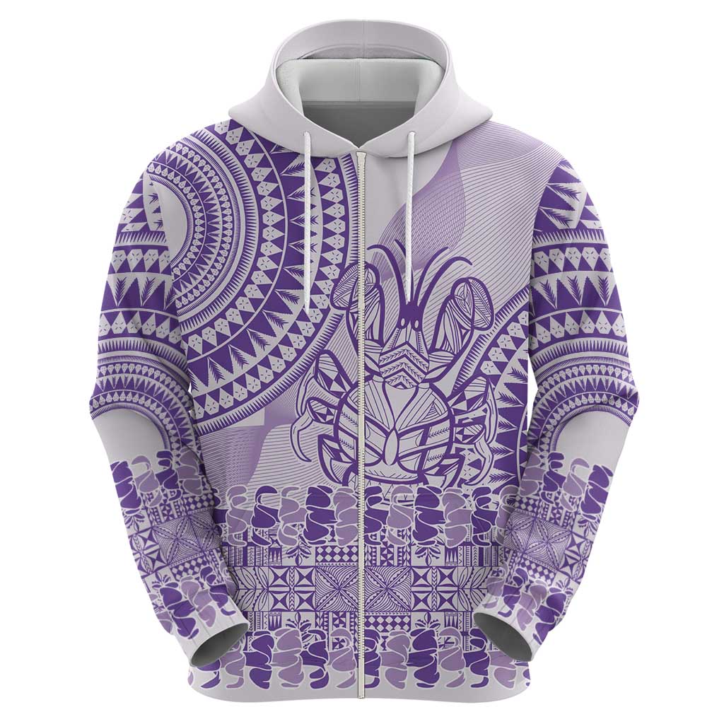 Purple Niue Language Week Zip Hoodie The Rock Coconut Crab - Siapo Pattern LT14 - Polynesian Pride