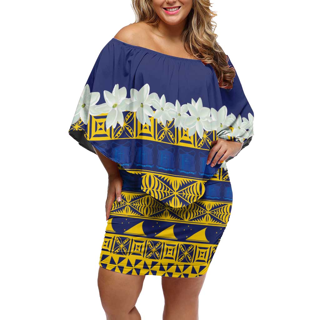 Tokelau Language Week Off Shoulder Short Dress Tokelauan Tuluma With Gardenia Thunbergia