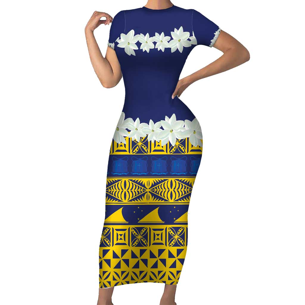 Tokelau Language Week Short Sleeve Bodycon Dress Tokelauan Tuluma With Gardenia Thunbergia