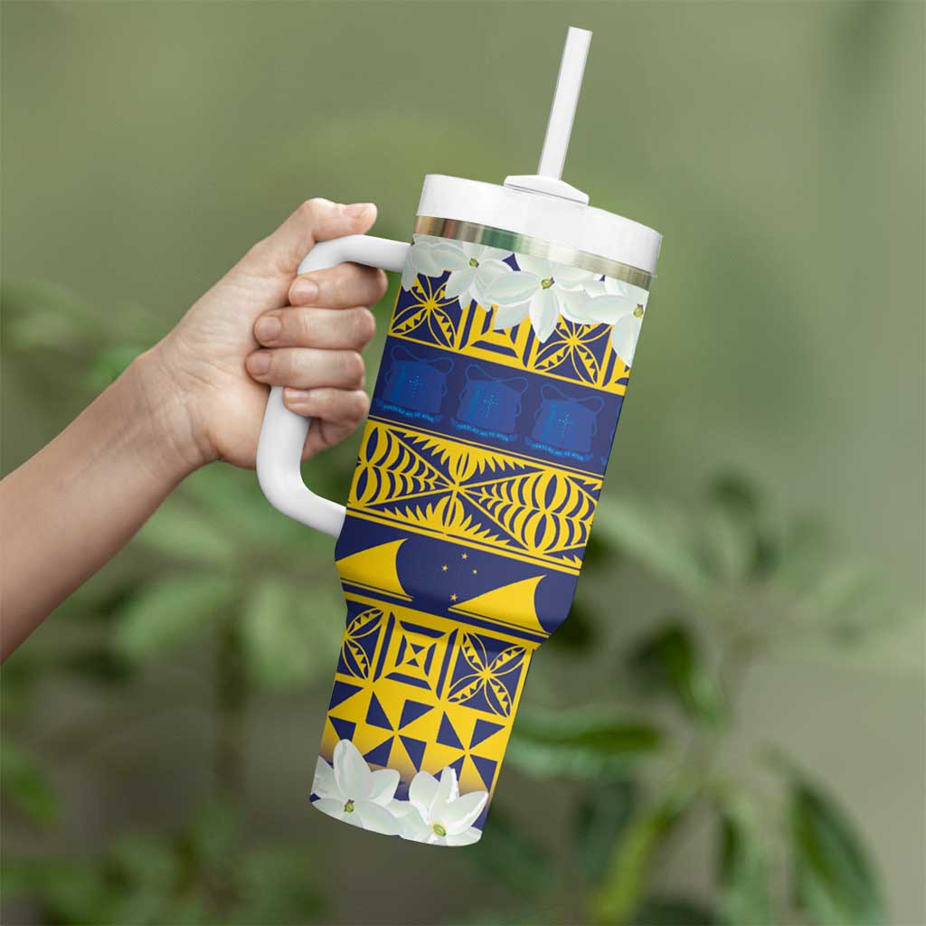 Tokelau Language Week Tumbler With Handle Tokelauan Tuluma With Gardenia Thunbergia