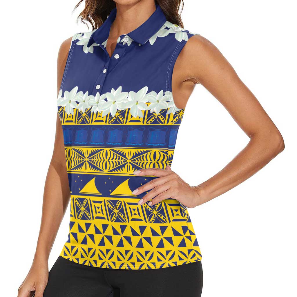 Tokelau Language Week Women Sleeveless Polo Shirt Tokelauan Tuluma With Gardenia Thunbergia