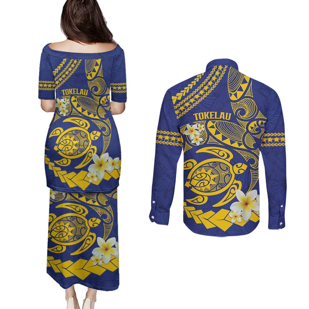 Te Vaiaho o te Gagana Tokelau Couples Matching Puletasi and Long Sleeve Button Shirt Polynesian Turtle - Malo Ni!