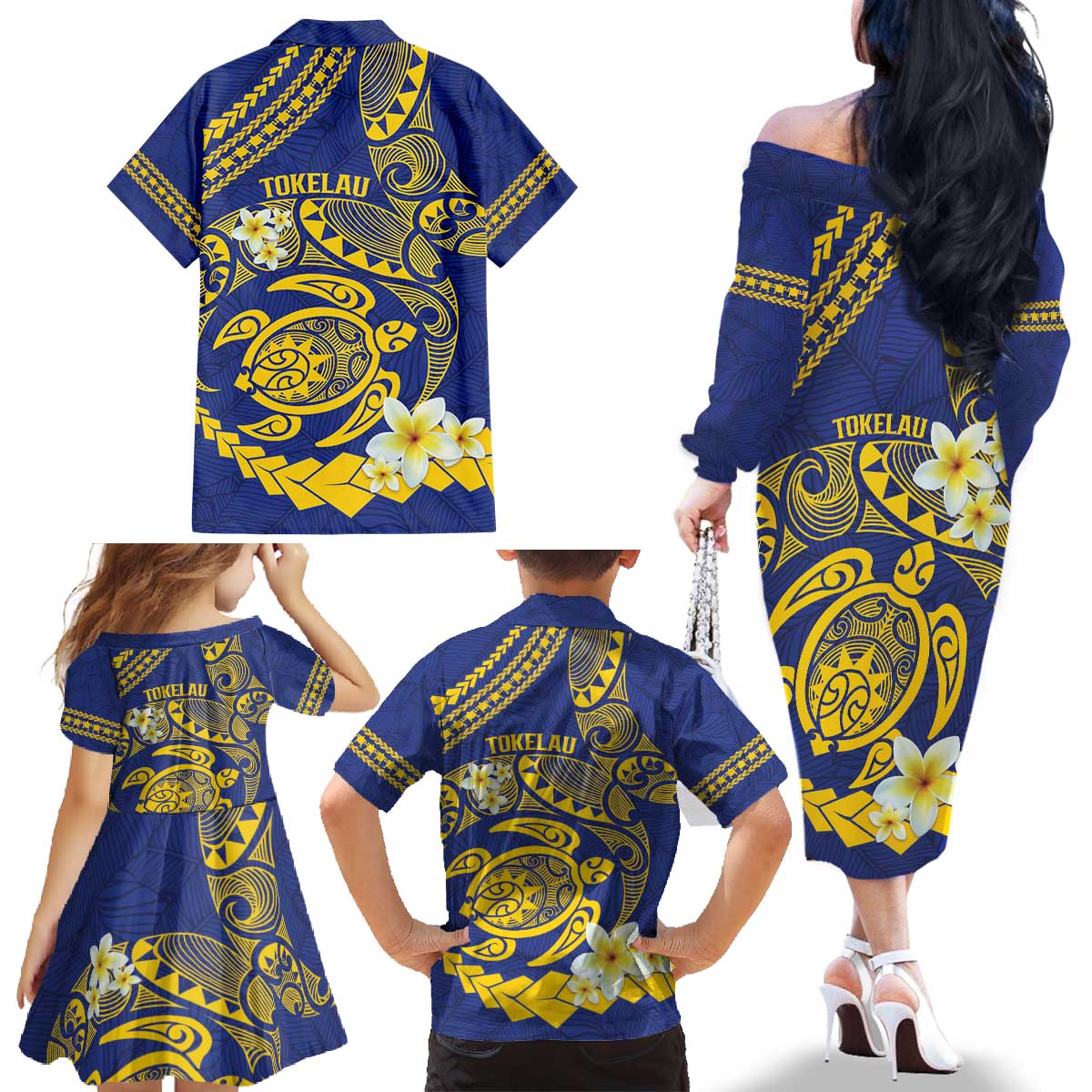 Te Vaiaho o te Gagana Tokelau Family Matching Off The Shoulder Long Sleeve Dress and Hawaiian Shirt Polynesian Turtle - Malo Ni!