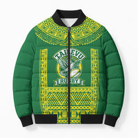 Fiji Tailevu Rugby Custom Bomber Puffer Jacket Go Champions Fijian Tapa Pattern LT14 Unisex Green - Polynesian Pride