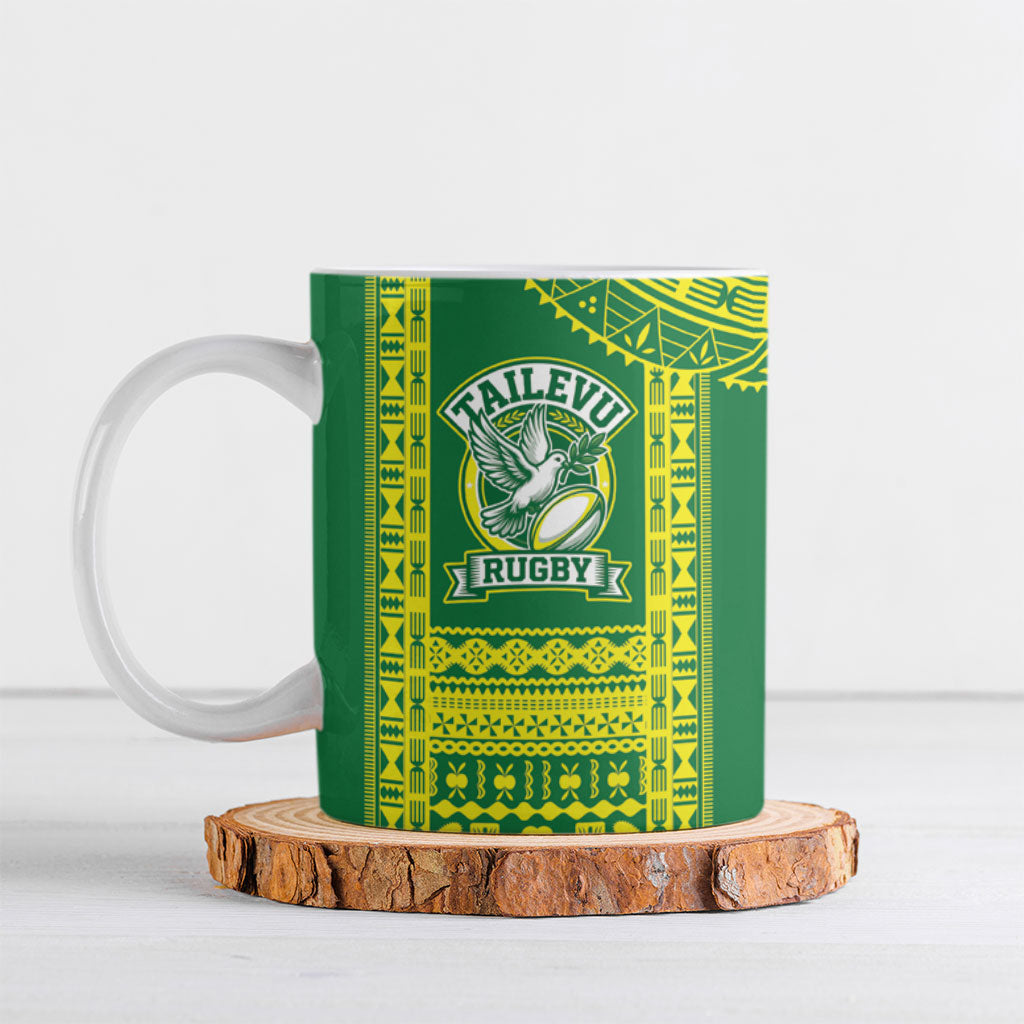 Fiji Tailevu Rugby Custom Ceramic Mug Go Champions Fijian Tapa Pattern LT14 Green - Polynesian Pride
