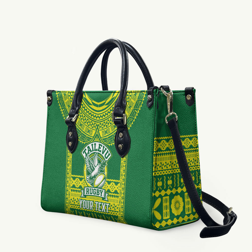 Fiji Tailevu Rugby Custom Leather Bag Go Champions Fijian Tapa Pattern LT14 Green - Polynesian Pride