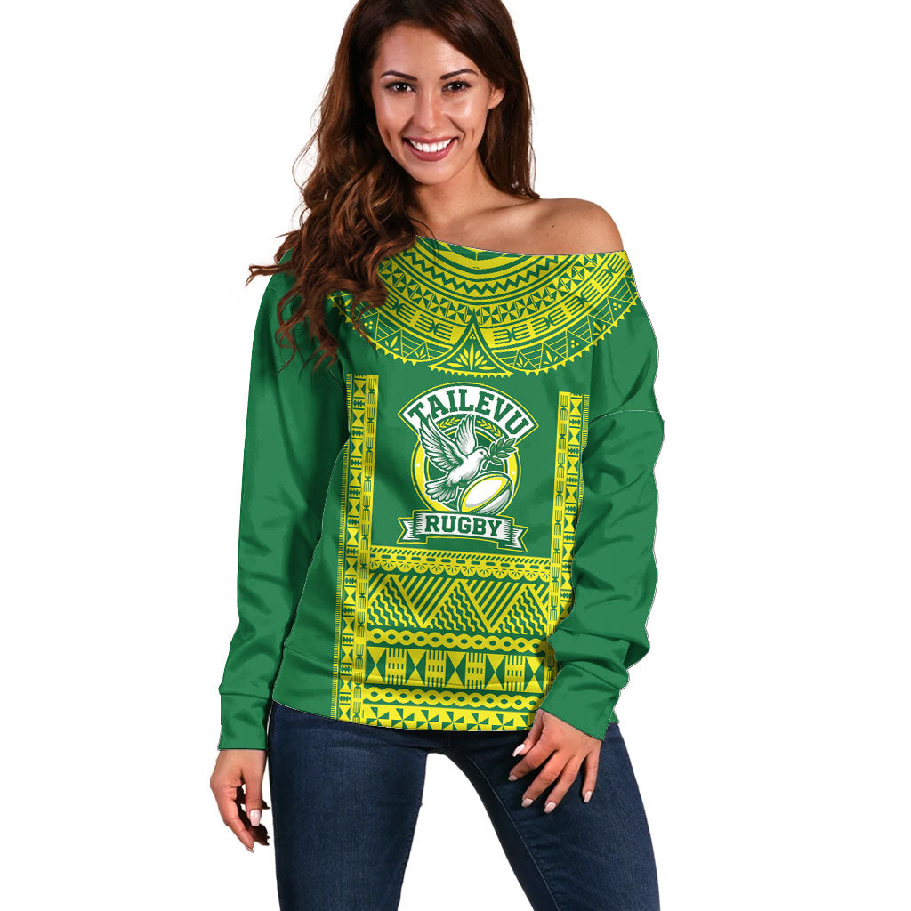 Fiji Tailevu Rugby Custom Off Shoulder Sweater Go Champions Fijian Tapa Pattern