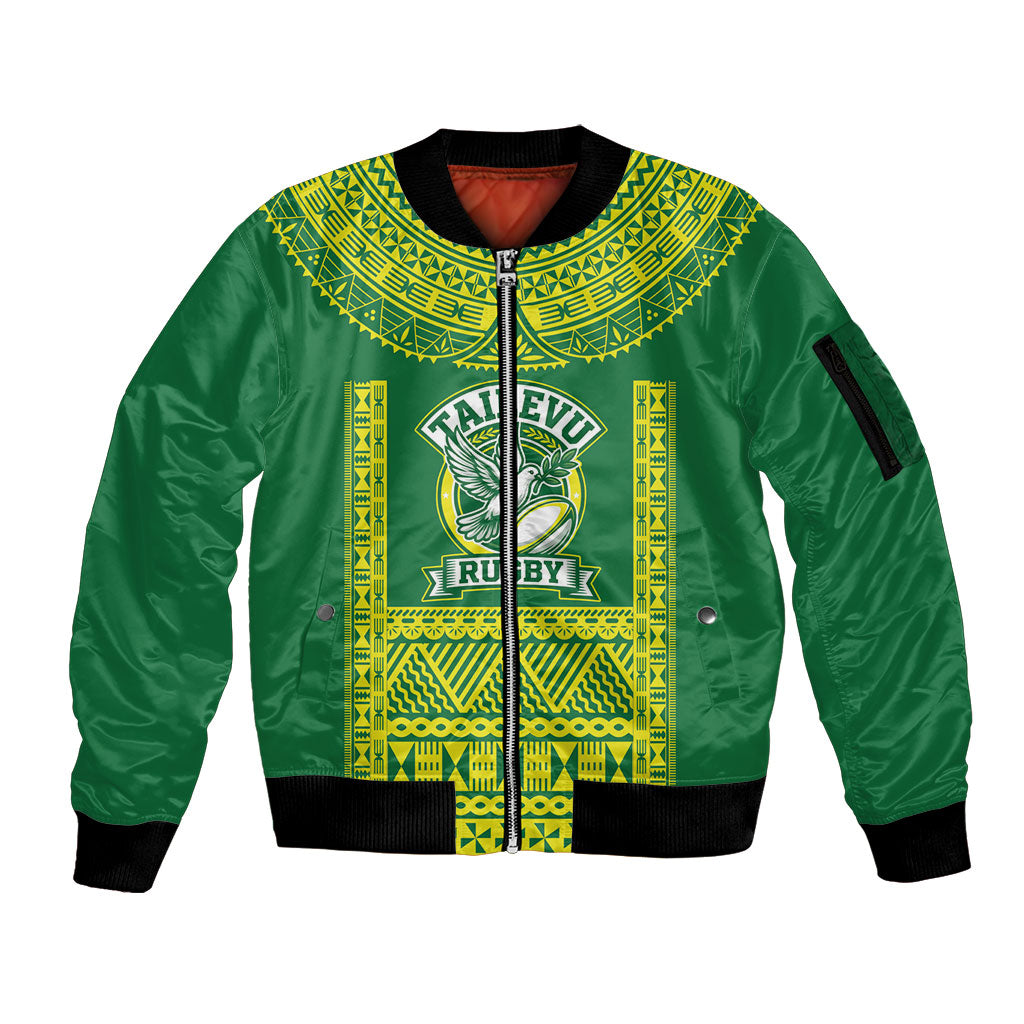 Fiji Tailevu Rugby Custom Sleeve Zip Bomber Jacket Go Champions Fijian Tapa Pattern