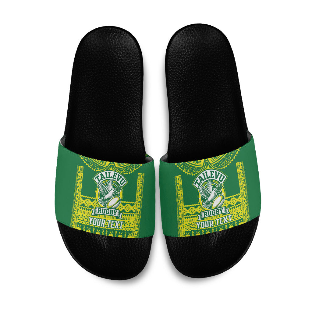 Fiji Tailevu Rugby Custom Slide Sandals Go Champions Fijian Tapa Pattern LT14 Green - Polynesian Pride