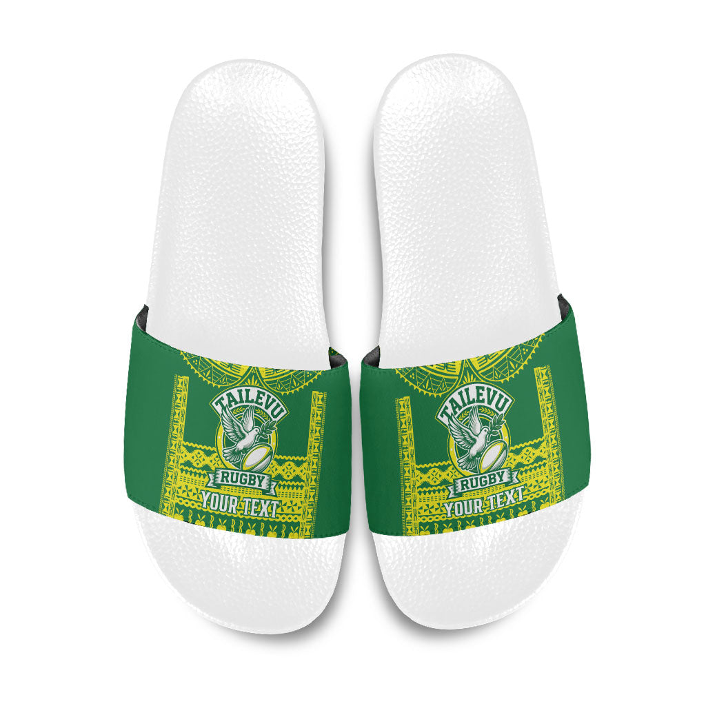 Fiji Tailevu Rugby Custom Slide Sandals Go Champions Fijian Tapa Pattern LT14 Green - Polynesian Pride