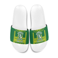 Fiji Tailevu Rugby Custom Slide Sandals Go Champions Fijian Tapa Pattern LT14 Green - Polynesian Pride