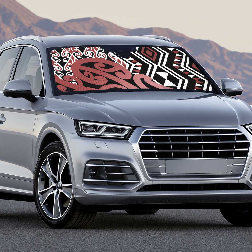 New Zealand Auto Sun Shade Aotearoa Kowhaiwhai Mix Taniko Art - Polynesian Pride