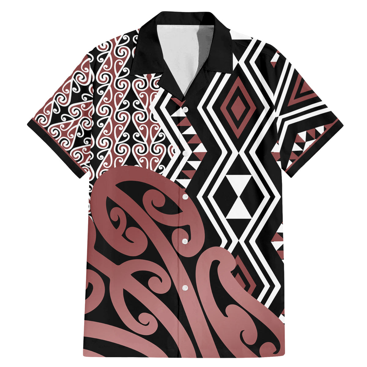 New Zealand Family Matching Mermaid Dress and Hawaiian Shirt Aotearoa Kowhaiwhai Mix Taniko Art LT14 Dad's Shirt - Short Sleeve Brown - Polynesian Pride