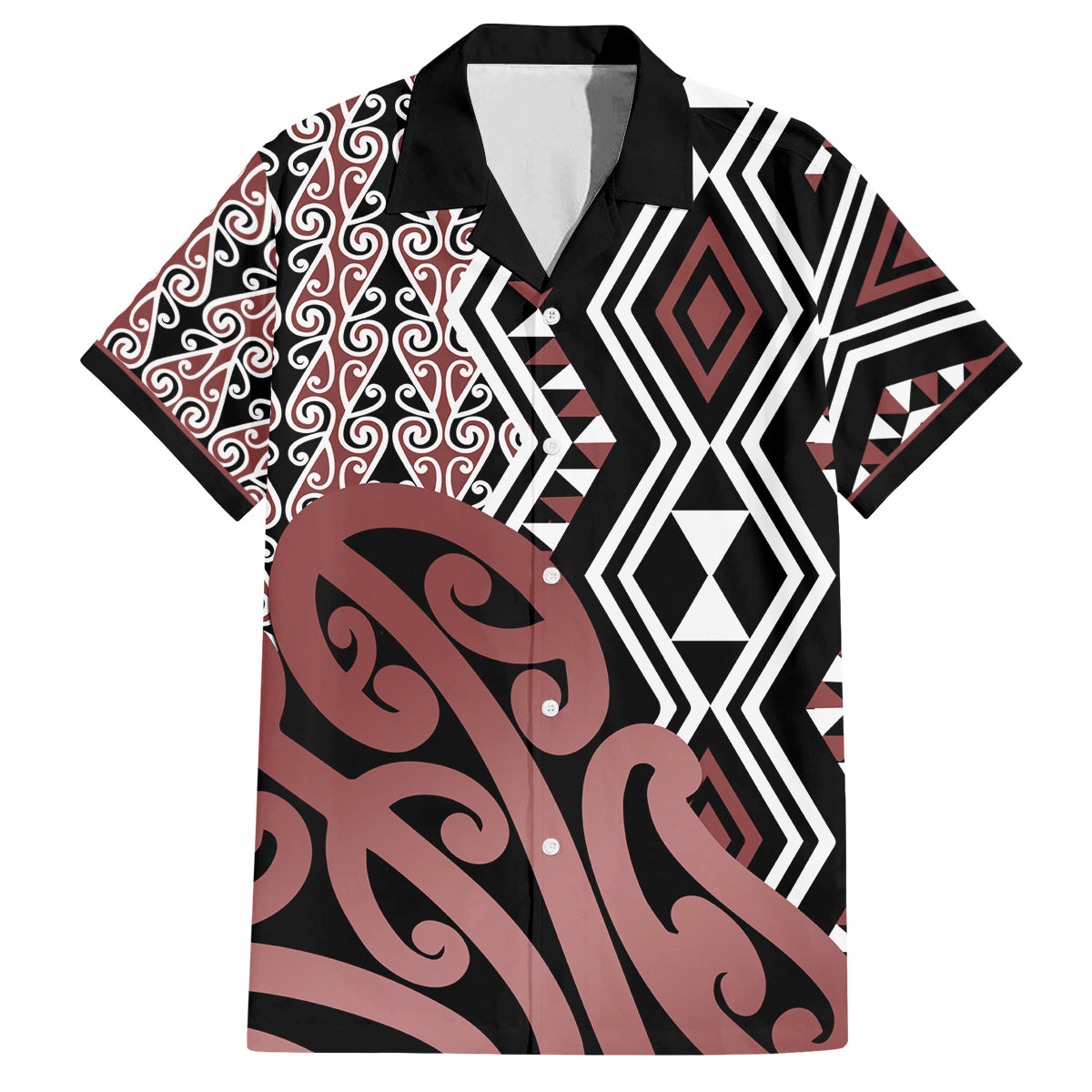 New Zealand Family Matching Tank Maxi Dress and Hawaiian Shirt Aotearoa Kowhaiwhai Mix Taniko Art LT14 Dad's Shirt - Short Sleeve Brown - Polynesian Pride