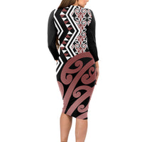New Zealand Long Sleeve Bodycon Dress Aotearoa Kowhaiwhai Mix Taniko Art LT14 - Polynesian Pride