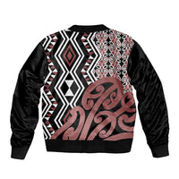 New Zealand Sleeve Zip Bomber Jacket Aotearoa Kowhaiwhai Mix Taniko Art LT14 - Polynesian Pride
