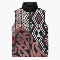 New Zealand Sleeveless Puffer Jacket Aotearoa Kowhaiwhai Mix Taniko Art - Polynesian Pride
