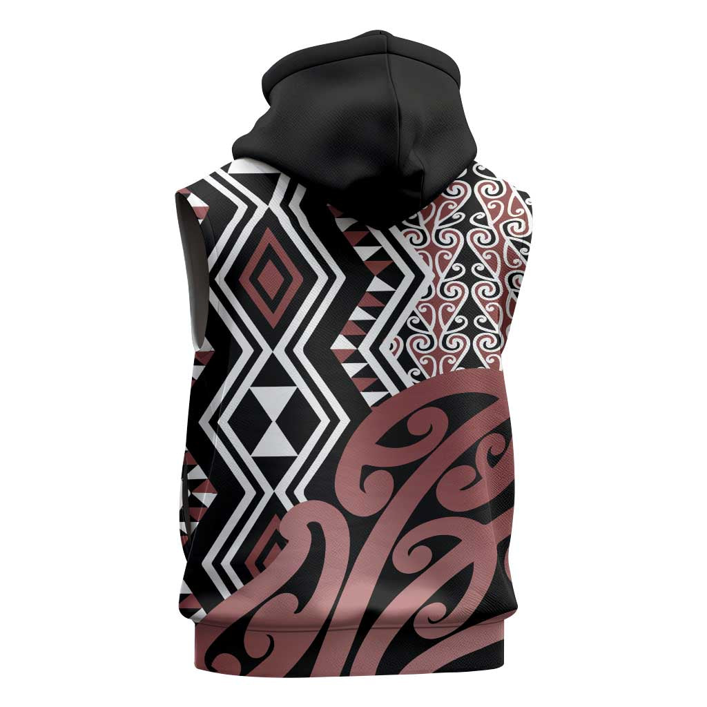 New Zealand Sleeveless Zip Hoodie Aotearoa Kowhaiwhai Mix Taniko Art LT14 - Polynesian Pride